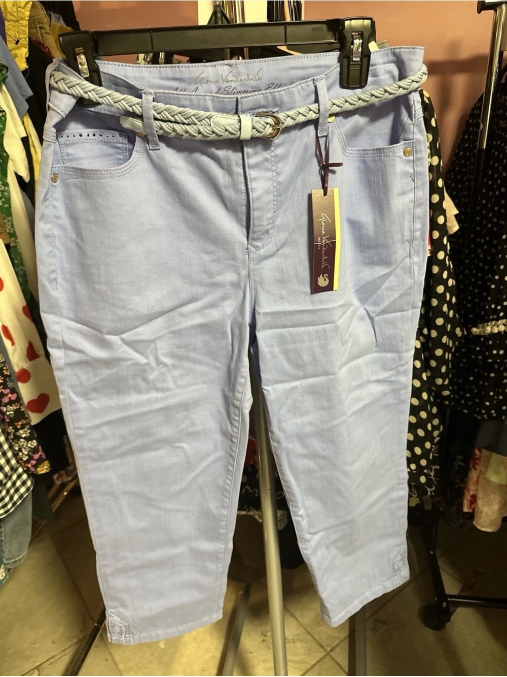 Gloria Vanderbilt Periwinkle Cropped Pants with Braided Waist Tie